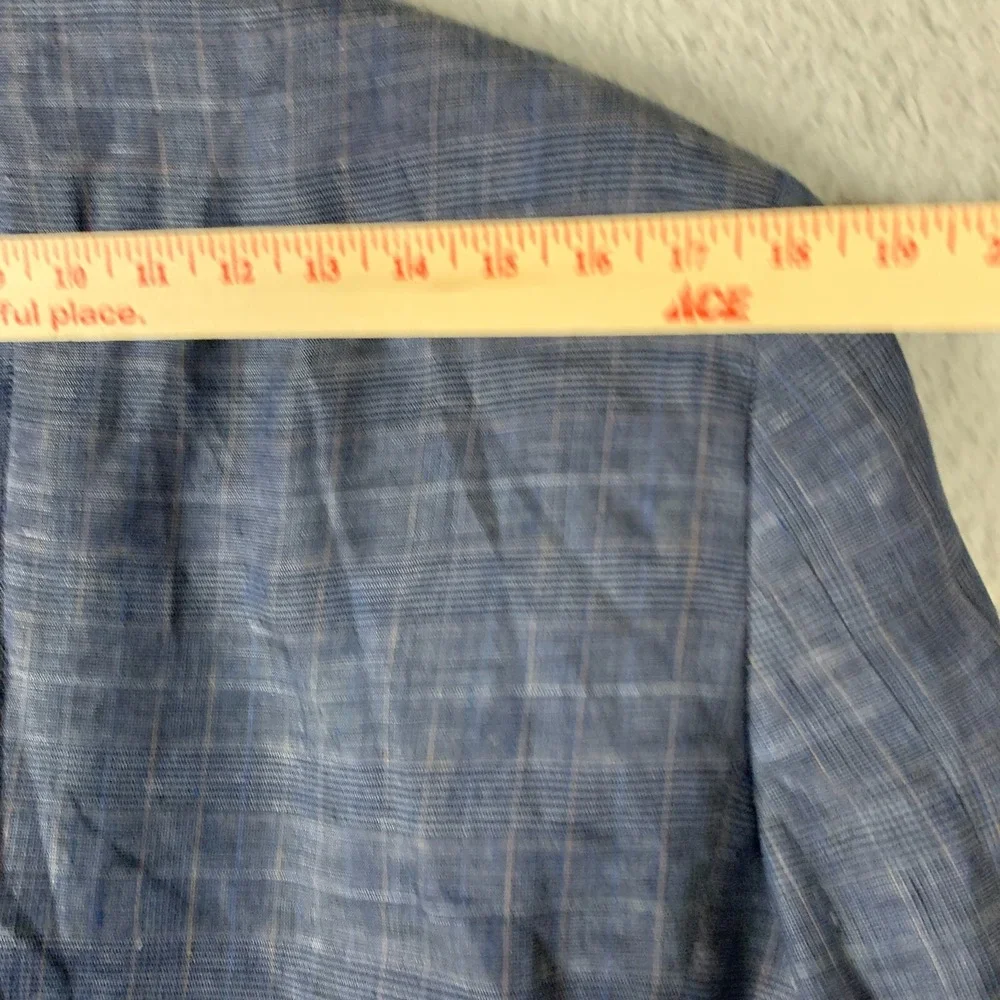 Egara Blazer 100% Linen Windowpane Plaid Navy‎ Unlined Two Button Sport Coat